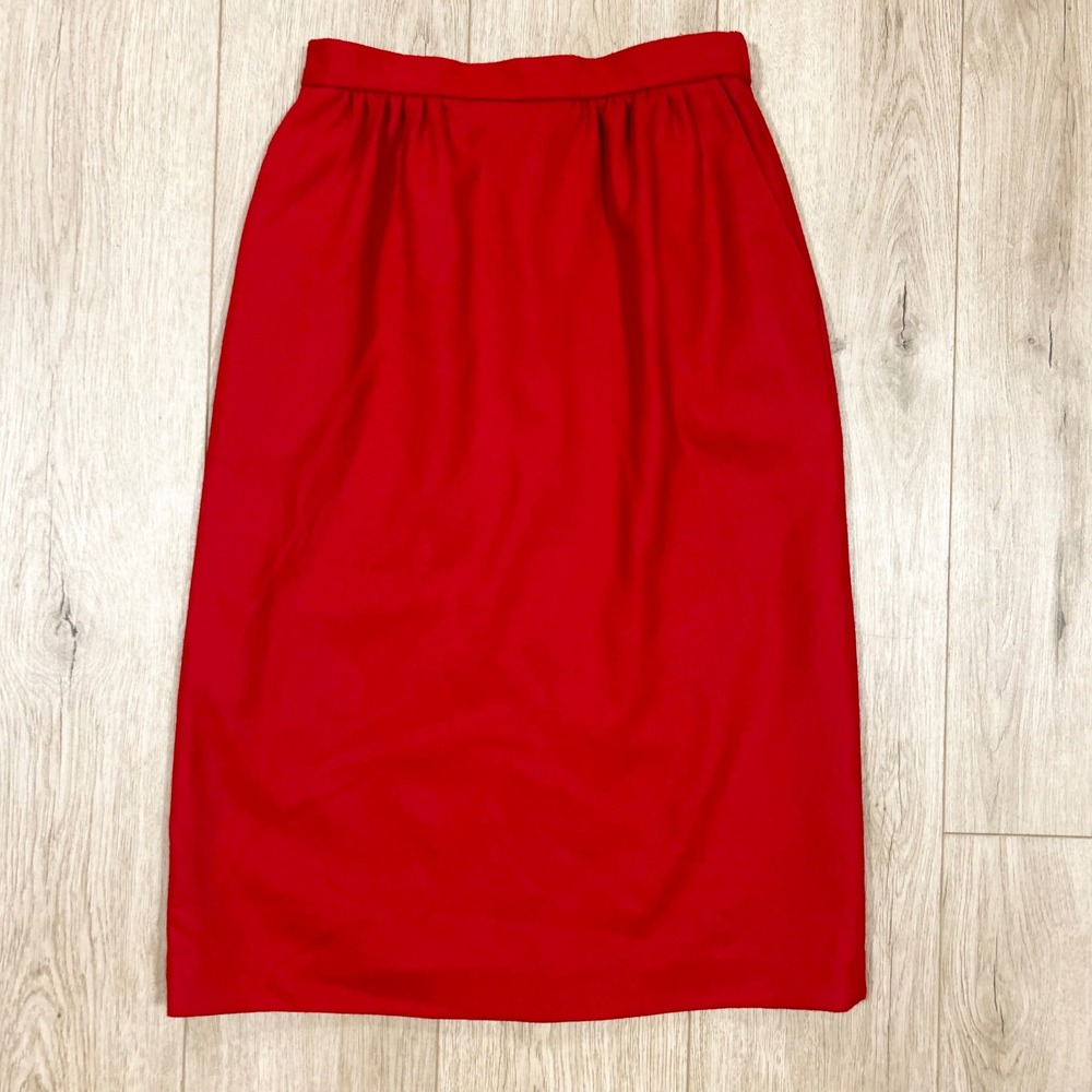 Koret Vintage‎ Red 100% Wool Midi Pencil Skirt Womens Size 12 Small High Waist